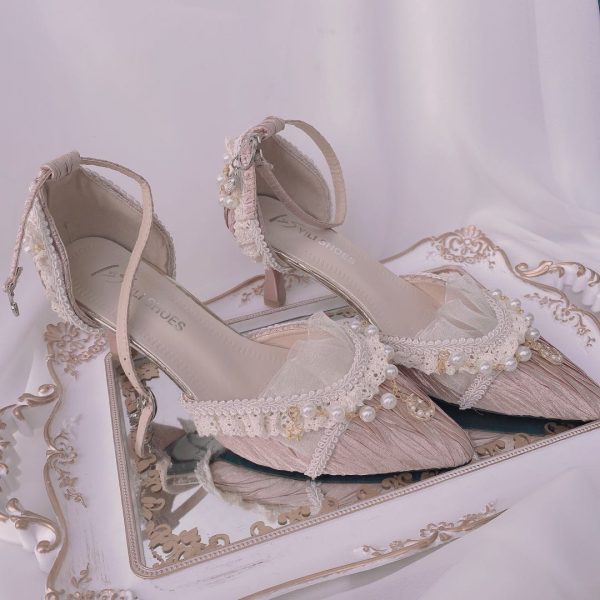 Lolita Elegance Shoe Pointed Toe High-heel 6cm Floral Wedding Pearl Star Moon Ornament Kawaii Tea Party Cosplay Anime Cute Shoes - Image 2