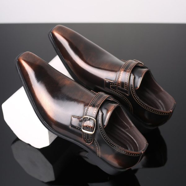 Men's Fashion Vintage Buckle Derby Shoes Men Leather Dress Shoes Wedding Party Shoes Mens Business Office Oxfords Slip-On Flats - Image 4