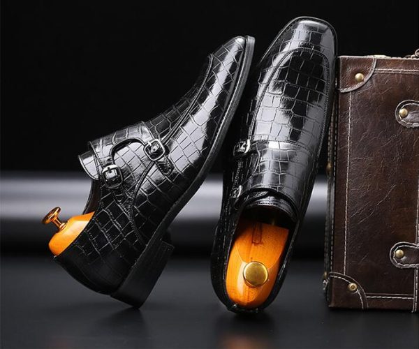 Men's Business Dress Office Shoes Crocodile Grain Leather Shoes Mens Buckle Casual Wedding Party Shoes Men Flats Plus Size - Image 4