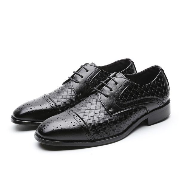 Men's Woven Leather Dress Shoes Mens Classic Vintage Derby Shoes Brogue Shoes Men Lace-Up Business Office Party Wedding Shoes - Image 5