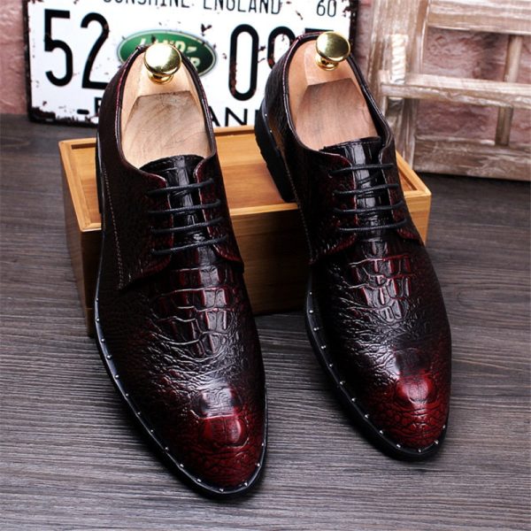 Men's Crocodile Dress Leather Shoes Lace-Up Wedding Party Shoes Mens Business Office Oxfords Flats Plus Size Men Fashion - Image 2