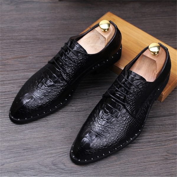 Men's Crocodile Dress Leather Shoes Lace-Up Wedding Party Shoes Mens Business Office Oxfords Flats Plus Size Men Fashion - Image 5