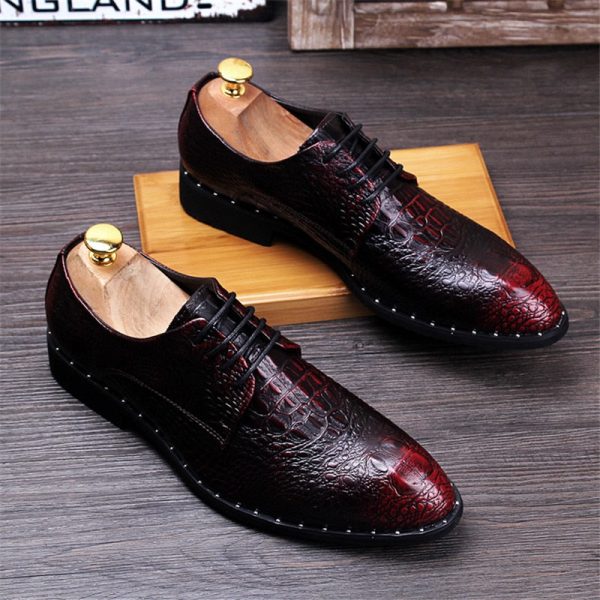 Men's Crocodile Dress Leather Shoes Lace-Up Wedding Party Shoes Mens Business Office Oxfords Flats Plus Size Men Fashion - Image 3