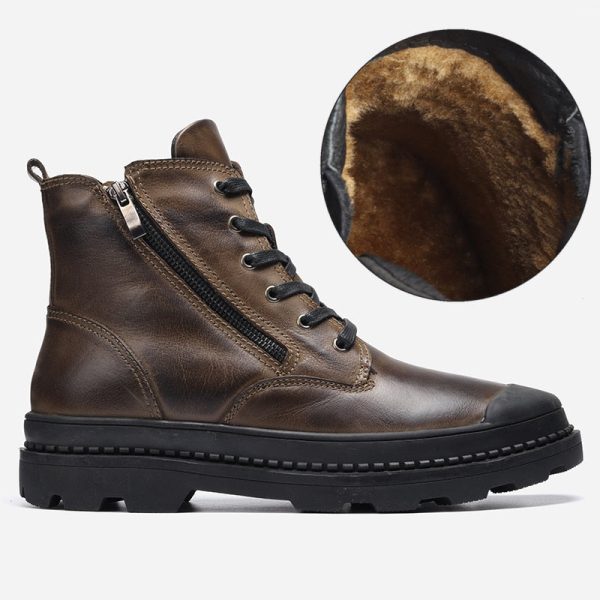 Natural Cow Leather Men Winter Boots Handmade Retro Men Boots Genuine Leather Men Winter Shoes - Image 8