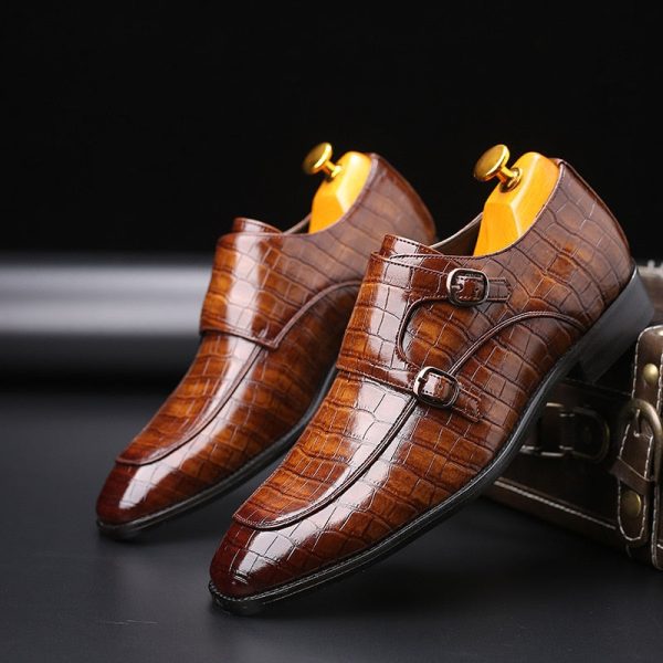 Men's Business Dress Office Shoes Crocodile Grain Leather Shoes Mens Buckle Casual Wedding Party Shoes Men Flats Plus Size - Image 5