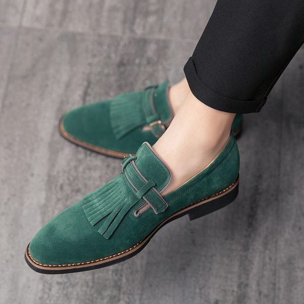 High Quality Mens Tassel Loafers Formal Slip On Men Green Leather Shoes Luxury Suede Loafers Men Oxfords Shoes chaussure homme - Image 2