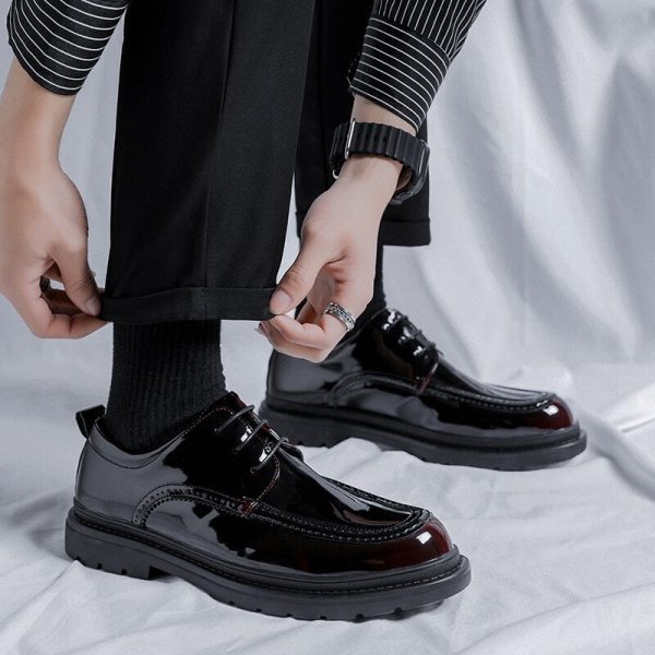 Men Korea Leather Platform Oxfords Slip On Thick Tottom Male Derby Shoes Casual Loafers Mens Square Toe Formal Dress Shoes - Image 12