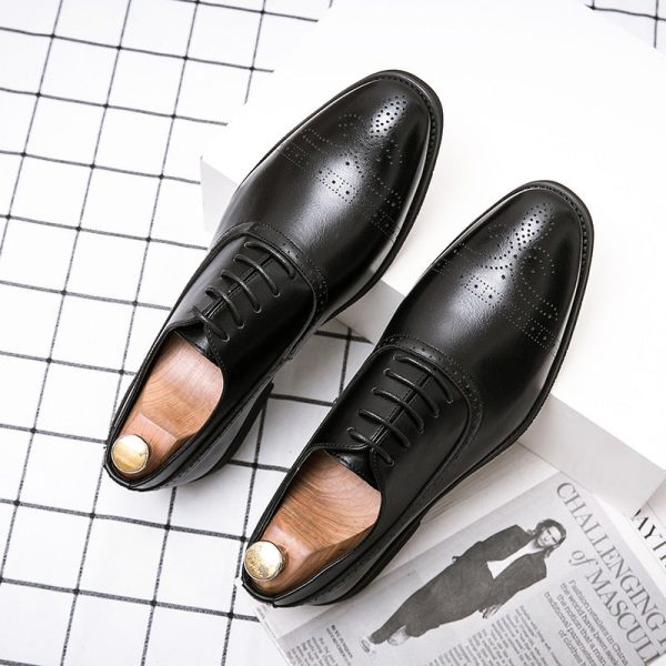 Oxfords Shoes for Men Brown Black Business Lace-up Pu Office  Brogue Dress Shoes Zapatos De Vestir Hombre - Image 5