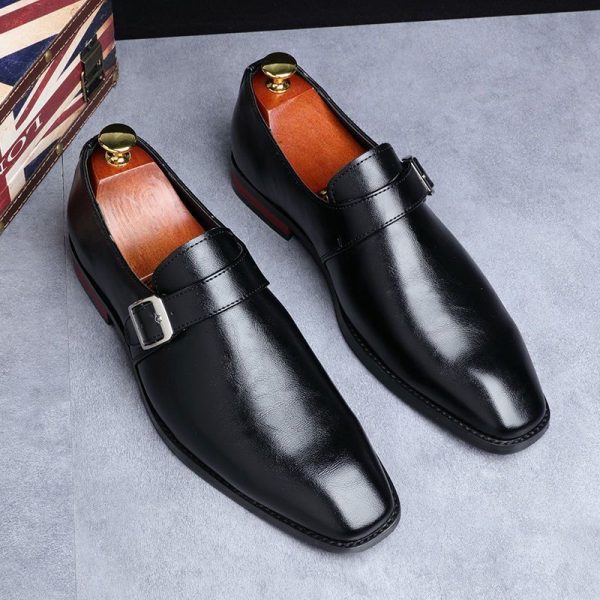 Men's Retro Casual Business Shoes Microfiber Leather Square Toe Slip-on Buckle Mens Dress Office Flats Men Wedding Party Oxfords - Image 4