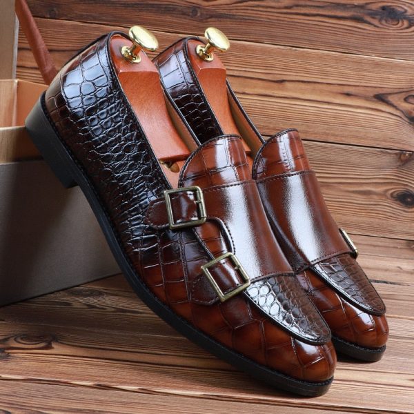 Men's Classic Crocodile Grain Microfiber Leather Casual Shoes Mens Buckle Party Wedding Loafers Moccasins Men Driving Flats - Image 5