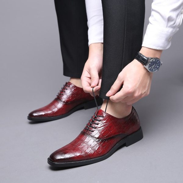 Men Crocodile Grain Leather Shoes Dress Business Office Shoe Mens Wedding Party Derby Shoes Men's Square Toe Flats Sizes 38-48 - Image 3