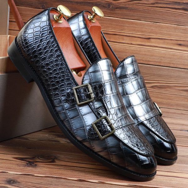 Men's Classic Crocodile Grain Microfiber Leather Casual Shoes Mens Buckle Party Wedding Loafers Moccasins Men Driving Flats - Image 6