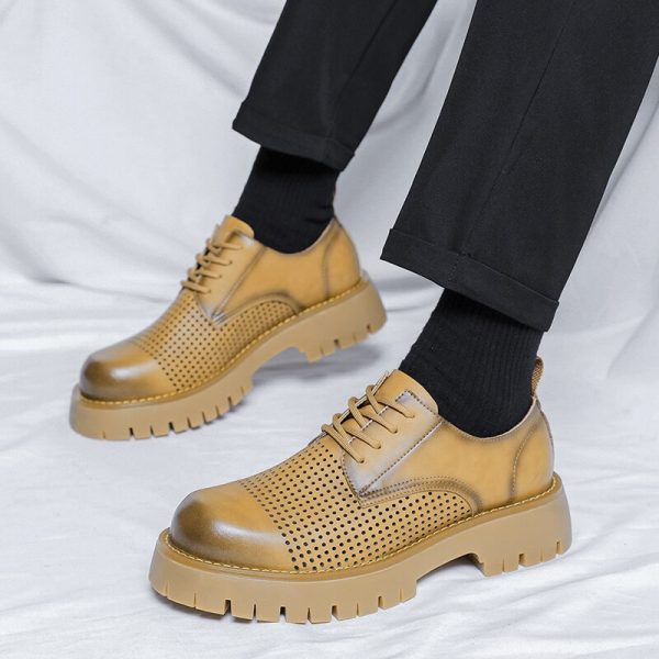 Men Korea Leather Platform Oxfords Slip On Thick Tottom Male Derby Shoes Casual Loafers Mens Square Toe Formal Dress Shoes - Image 8