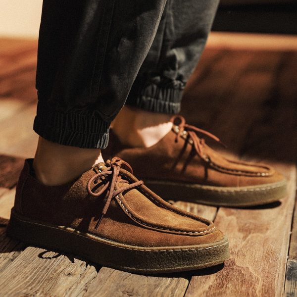 Fashion Men's Classic Retro Casual Shoes Lace-up Cow Suede Genuine Leather Mens Comfortable Driving Flats Men Outdoor Oxfords - Image 3