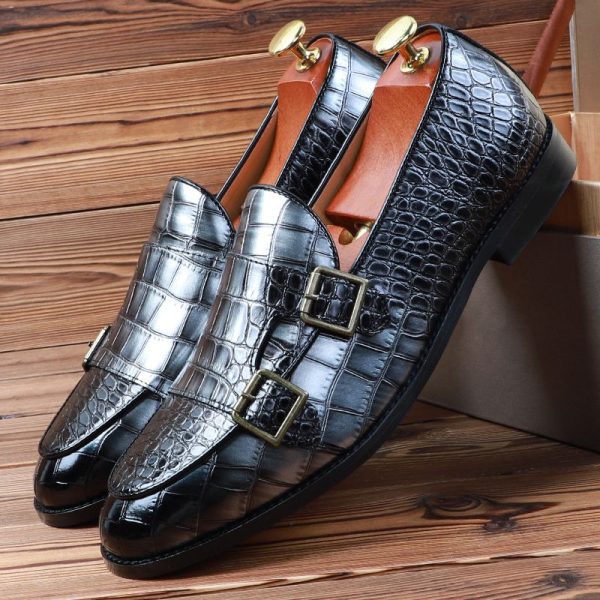 Men's Classic Crocodile Grain Microfiber Leather Casual Shoes Mens Buckle Party Wedding Loafers Moccasins Men Driving Flats - Image 3