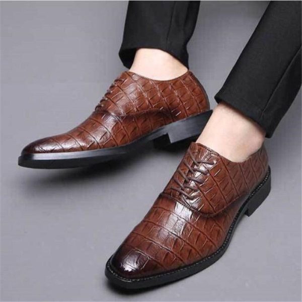 Men Crocodile Grain Leather Shoes Dress Business Office Shoe Mens Wedding Party Derby Shoes Men's Square Toe Flats Sizes 38-48 - Image 5