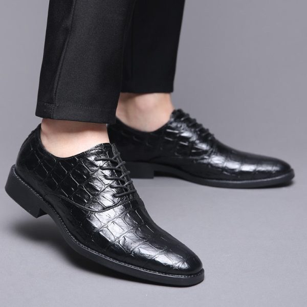 Men Crocodile Grain Leather Shoes Dress Business Office Shoe Mens Wedding Party Derby Shoes Men's Square Toe Flats Sizes 38-48 - Image 2