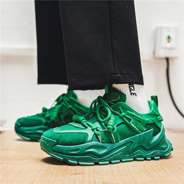 Trendy Green Mens Fashion Sneakers  Superstar Shoes Streetwear Men's Chunky Sneakers Casual Designer Platform Mens Trainers - Image 2