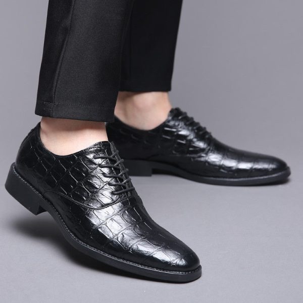 Men Crocodile Grain Leather Shoes Dress Business Office Shoe Mens Wedding Party Derby Shoes Men's Square Toe Flats Sizes 38-48 - Image 4