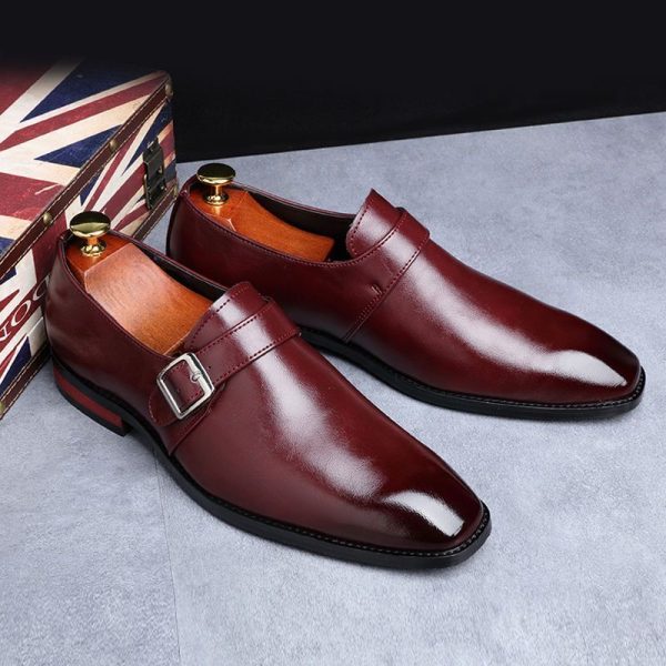 Men's Retro Casual Business Shoes Microfiber Leather Square Toe Slip-on Buckle Mens Dress Office Flats Men Wedding Party Oxfords - Image 5