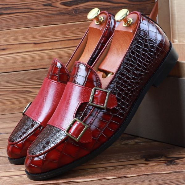 Men's Classic Crocodile Grain Microfiber Leather Casual Shoes Mens Buckle Party Wedding Loafers Moccasins Men Driving Flats - Image 2