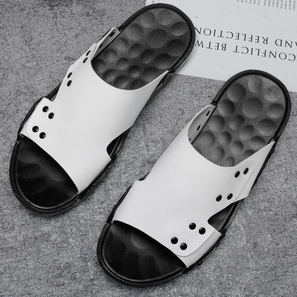 Luxury Brand Summer Men Slippers Fashion Slip On Black Leather Beach Shoes For Men Casual Slippers High Quality Non-Slip Sandals - Image 2