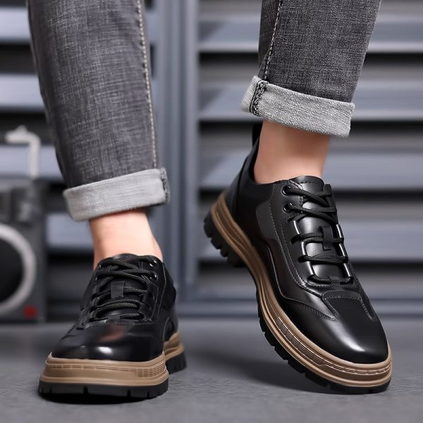 Men Leather Casual Shoes Fashion Outdoor Casual Shoes Luxury Brand Lace-up Solid Shoes Thick Bottom Handmade Walking Men Shoes - Image 2