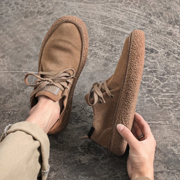 Men's Suede Genuine Leather Casual Shoes Lace-up Men Light Comfortable Driving Flats Mens Outdoor Oxfords Shoe - Image 3