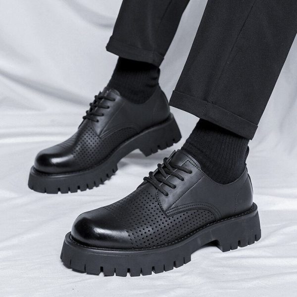 Men Korea Leather Platform Oxfords Slip On Thick Tottom Male Derby Shoes Casual Loafers Mens Square Toe Formal Dress Shoes - Image 7