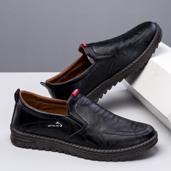 Men's Leather Shoes Summer  Men's Casual Shoes Slip-on Soft Sole Breathable Shallow Flat Driving Shoes Loafers for Men - Image 3