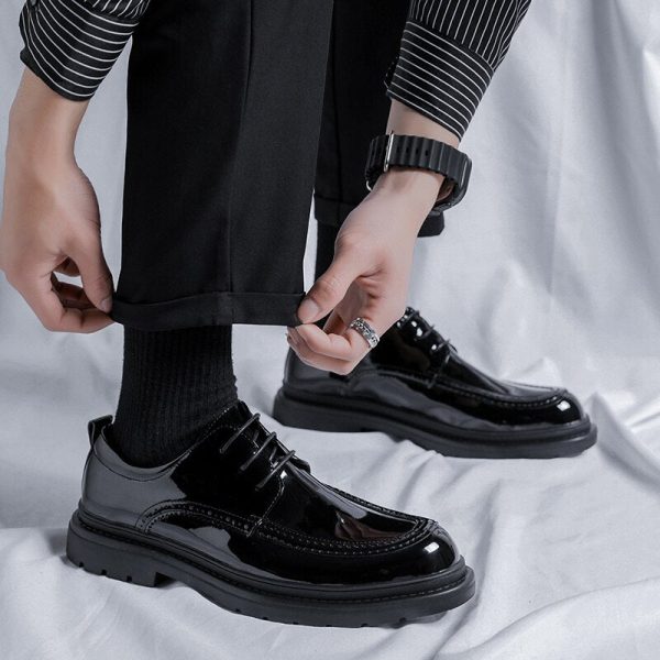 Men Korea Leather Platform Oxfords Slip On Thick Tottom Male Derby Shoes Casual Loafers Mens Square Toe Formal Dress Shoes - Image 11