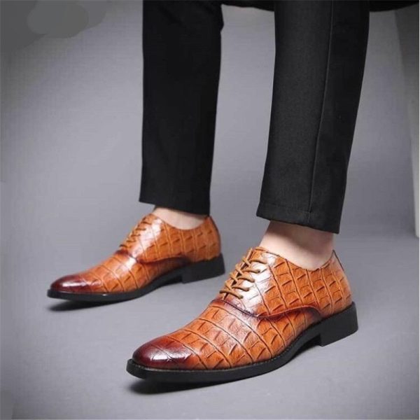 Men Crocodile Grain Leather Shoes Dress Business Office Shoe Mens Wedding Party Derby Shoes Men's Square Toe Flats Sizes 38-48 - Image 6