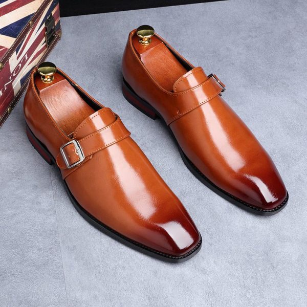 Men's Retro Casual Business Shoes Microfiber Leather Square Toe Slip-on Buckle Mens Dress Office Flats Men Wedding Party Oxfords - Image 2