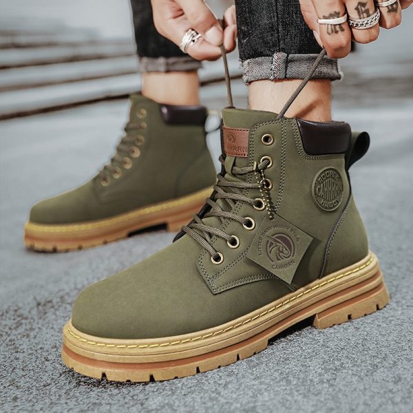 Designer Men Leather Ankle Boots Fashion Motorcycle Work Shoes Men Casual Boots Tooling Winter Shoes - Image 3