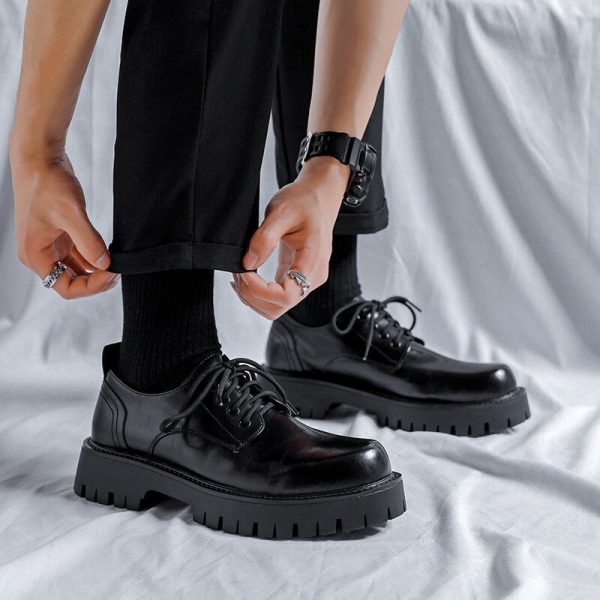 Men Korea Leather Platform Oxfords Slip On Thick Tottom Male Derby Shoes Casual Loafers Mens Square Toe Formal Dress Shoes - Image 2