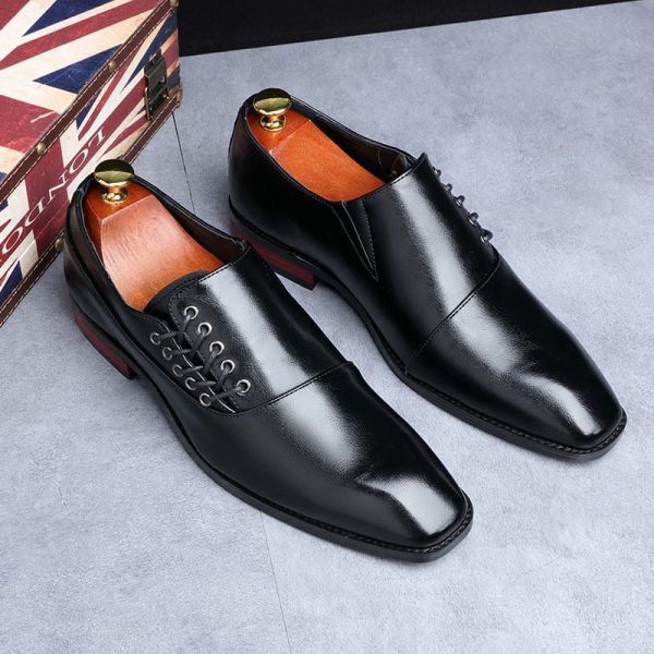 Men's Casual Business Shoes Microfiber Leather Square Toe Lace-up Mens Dress Office Flats Men Fashion Wedding Party Oxfords - Image 3