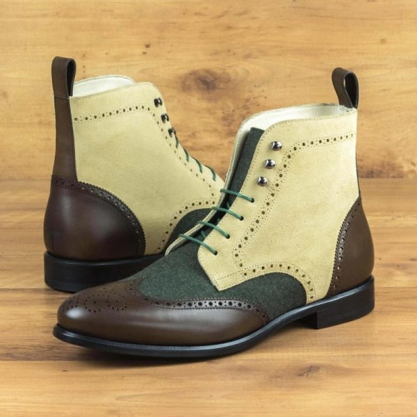 Men Short Boots Flock Lace-up Round Toe Plaid Shoes for Men with Free Shipping Mens Ankle Boots Handmade Combat Boots - Image 3